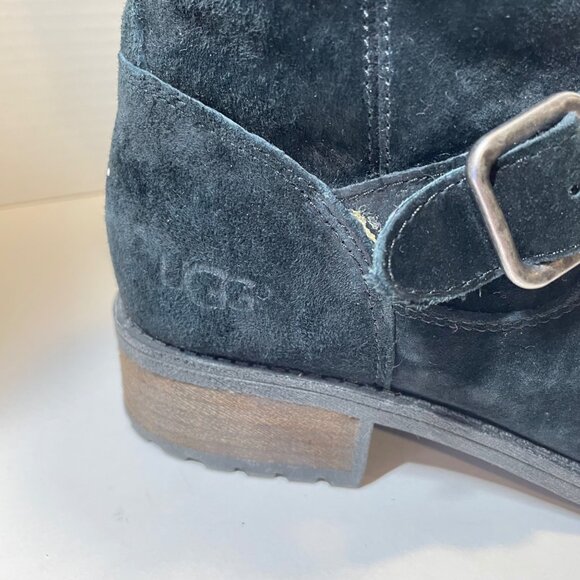 Ugg Black Suede Mid-Calf Buckle Boots Womens Size 8 - Picture 2 of 12